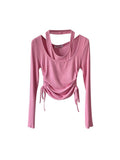 Style Patchwork Halter T-Shirts Women Sexy Y2K Slim Crop Top Streetwear Tee-Shirt Long Sleeve Tops 2023 Autumn