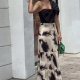 Fongt New Niche Stereo And Superimposed Diagonal Collar Top Elastic Waist Group Suit-Outfit