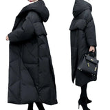 Fongt Winter Dress New Large-Size Korean Version Of Loose Long Over-Cheek Black Down Cotton Coat Women Thicken
