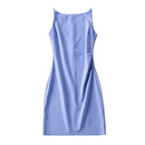 New Spring Style One-Word Pleated Solid-Color Dress Sexy Sling Hip Skirt-Outfit