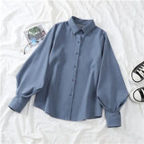 Fongt And Autumn 2025 New Grinding Shirt Female Korean Version Of The Design Sense Niche Blouse Lantern Sleeve Students Long-Sleeved Shirt
