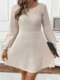 Fongt Autumn And Winter Knitted Women's Clothing Loose High-Waisted A-Dress Round Collar Collar Sweater Dress