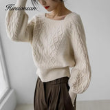 Square Neck Short Sweater Women Elegant Chic Casual Knitted Pullovers Autumn Korean Soft Sexy Knitwear Female