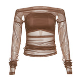2023 Autumn New Women's Clothing Solid Color Repair Street Fashion Word Reveals Back Long-Sleeved