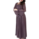 Fongt 2025 New French Vintage Collar Elegant Long-Sleeved Wrinkled Dress