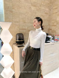 Fongt Xixi 2025 Autumn New White Standard Long Sleeve High-Neck Knitted Top Sweater Women 89612