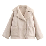 Fongt Women's New Retro Loose Thin Grab Velvet Velvet Casual Jacket Jacket