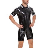 Fongt Plus Size Men's PVC Bright Leather Onesie Sexy Zipper Open Gear Onesie Leather Pants Size Accurate-Outfit