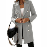 Fongt Autumn And Winter Long Sleeve Suit Collar Double Buckle Collar Buckle Coat Double Buckle Suit Collar