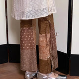 Chinese Style Vintage Khaki Pants Female 2024 Lace Up Straight Trousers Y2k E-Girl High Waist Wide Leg Pantalons-Outfit