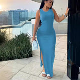 Women's Wear Independent Station Commuter Style Long Skirt Sleeveless Round Collar High Waist Dress-Outfit