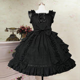 Women Vintage Gothic Bow Lace Flounce Long Sleeve Patchwork Dress Womens Long Dresses Summer-Outfit
