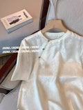 Chinese Style Disc Button Round Neck Jacquard Satin Shirt Women 2024 Summer French Casual Chic Short-Sleeved Blouse-Outfit