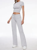 Short Sleeve Cropped Top Straight Leg Pants Set-Outfit