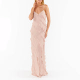 Fashion Sexy Style Dress Women 2025 Spring And Summer New Wood Ear Splicing Design Sense Solid Color Slinging