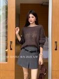 Fongt Xixi 13 Lines 2025 Autumn White Standard Temperament Round Tie-In Wool Knitted Sweater 25385