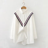 New Women Casual Patchwork Cotton White Shirt Long Sleeve Loose Blouse Autumn Solid Korean BF Style Basic Tops