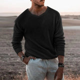 Fongt Men's Sweater Casual Loose Sweater V Neck Long Sleeve Pullover Fashion Plus Size Men's