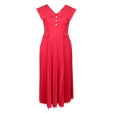 Fongt Spring And Summer Temperament V-Neck Dress Country Wind White Red Folded Dress Elegant Dress