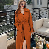 Fongt Women's Long-Term 2025 Spring And Autumn Black Korean Version Of Large-Size Small Man Popular British Wind Coat Over The Knee Coat