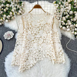 Fongt Cut-Cut Pattern Round-Neck Long-Sleeved Lace Women's Shirt 2025 Summer High-End Elegant Outerwear