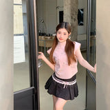 New Sweet Half-High Collar Slim Short Blouse Trend Sweet Wind Bow Small Flying Sleeve T-Shirt