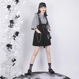 Aesthetics Short Sleeve Dress for Women Y2k E-Girl Detachable Strap Dresses Harajuku Simple Fake Two Piece Vestidos-Outfit