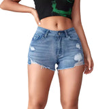 Fongt Summer New Repair Hole Denim Shorts Personality Street Fur Hot Pants Woman