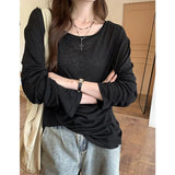 Fongt Micro-Permeable Pure Desire Lazy And Relaxed Feeling Thin Bottom Shirt Long-Sleeved T-Shirts Summer Thin Air Conditioning Hood