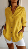 Fongt New Single-Dran Buckle Folding Collar Shirt Burst Lady Solid Color Can Sleeve Top