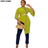 Two Piece Sets Sexy Outfits African Clothes for Women 2022 Spring Summer Embroidery Pleated Dresses Christmas Festival