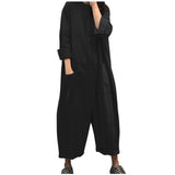 New Women Oversized Jumpsuit Female Loose Baggy Long Romper Simple Pockets Overalls Casual Solid Stand Collar Jumpsuits-Outfit