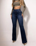 Fongt Tight Waist High-Waisted Button Elastic Repair Wide Legs Long Jeans Woman
