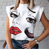 Fongt Simple Lip Pattern Collar Lady Shirt Tsets Commuting Short-Sleeved Tops Slimmed