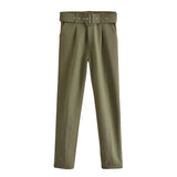 Fongt 2025 New 褶皱 Multi-Colored Harun Pants Casual Solid-Colored Small-Footed Women's Trousers Belt