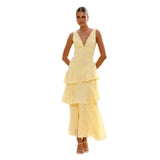 Fongt New Pure-Want Wind Red Pop Summer French Cake Skirt Femininity Sleeveless V-Neck Dress