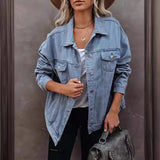 2025 New Fashion Denim Jacket Women's Lapel Long Sleeve Cotton Jacket Jacket-Outfit