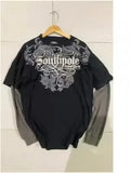 Fongt Street Trendy TAPOUT Printed T-Shirt Fake Two-Piece Blouse Casual Hip-Hop Long-Sleeved T-Shirt