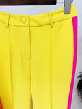 QUALITY Newest 2023 Star Style Designer Runway Suit Set Women's Single Button Color Block Blazer Flare Pants