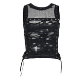 Summer New Sexy Micro-Transparent Hot Girl Blouse Dark Style Personality Trend Hole Fabric Vest Girl-Outfit