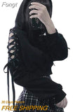 Fashion Printing Sweatshirt Spring Fall 2023 Hoodies Casual Bandage Hollow Out Long Sleeve Exposed Navel Hooded Crop