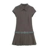 New POLO Collar With Belt Short-Sleeved Mini Dress 3152313-Outfit