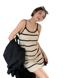 Design With A Sense Of Niche Striped Temperament Sling Dress Women Summer Sweet Hot Girl Style Knitted Vest Short