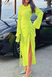 Autumn Satin Ruched Sexy Y2K Clothes Long Sleeve Side Slit Bodycon Midi Dresses For Women 2023 Club Party Elegant