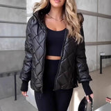 Fongt And Winter New Fashion Trend Lattice Loose Hooded Cotton Jacket