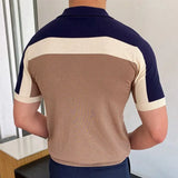 Fongt Men's New Spliced Knitted Shirt Short Sleeves Bump Body Repair Polo Shirt Men