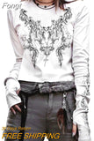 Women Vintage T-shirts y2k Clothes 2023 Harajuku Crop Top T-shirt Graphic Gothic Grunge Long Sleeve Top Fall Winter
