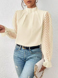 Fongt Spring And Autumn New Solid Color Half Height Folding Spliced Wavy Lotus Leaf Side Long Sleeve Yarn Cloth