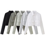 Fongt New Women's ZAPOLO Collar Pocket Coated Short Shirt