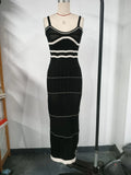 Fongt New Sexy Wool Dress Slings Black U Collar Low-Bode Hip Dress